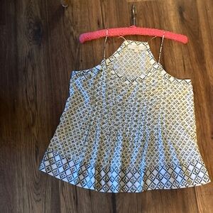 LOFT Cream and Black Geometric Halter Blouse